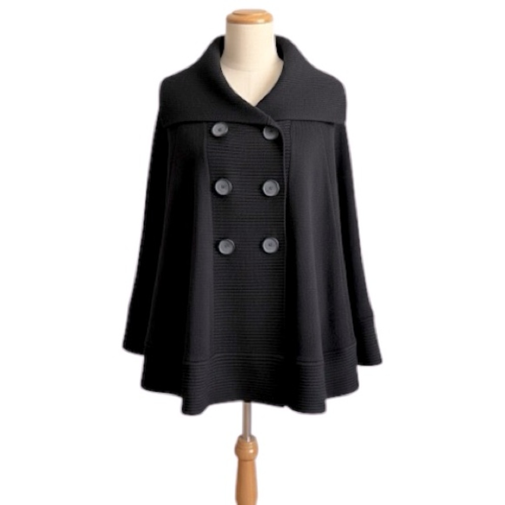 Promise Black Knit Double Breasted Button Front Cowl Neck Cape Size XXL